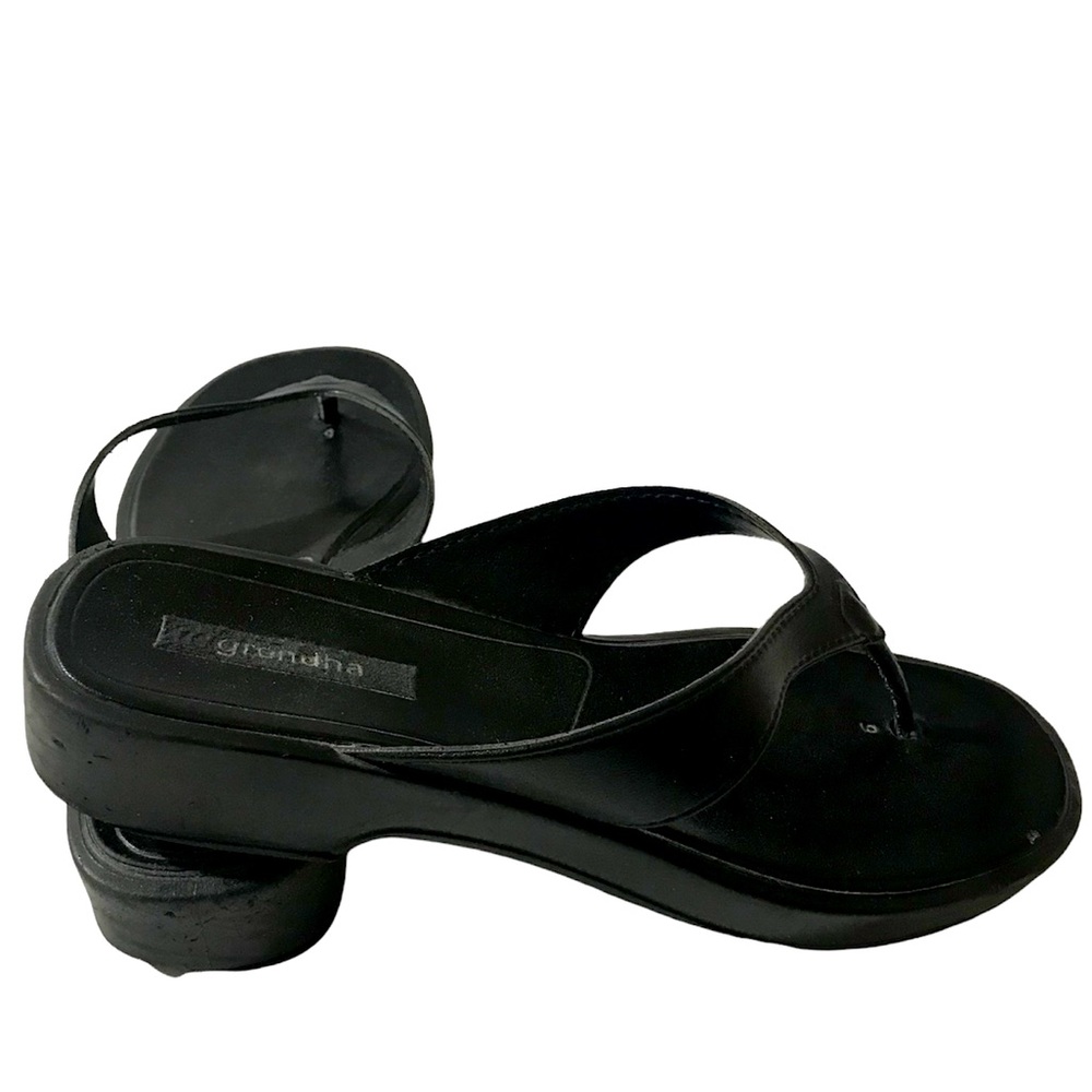 Grendha Black Vegan Leather Thong Sandals US 9